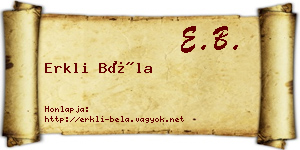 Erkli Béla névjegykártya